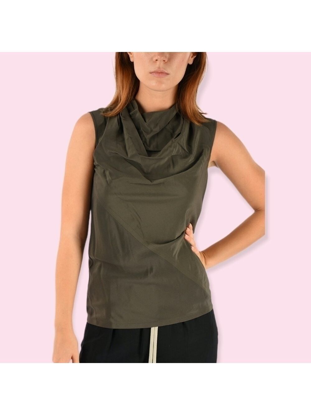 Rick Owens High Drape Neck Exposed Zipper Sleeveless Blouse Gray Dark Dust Sz 8 - Picture 7 of 10